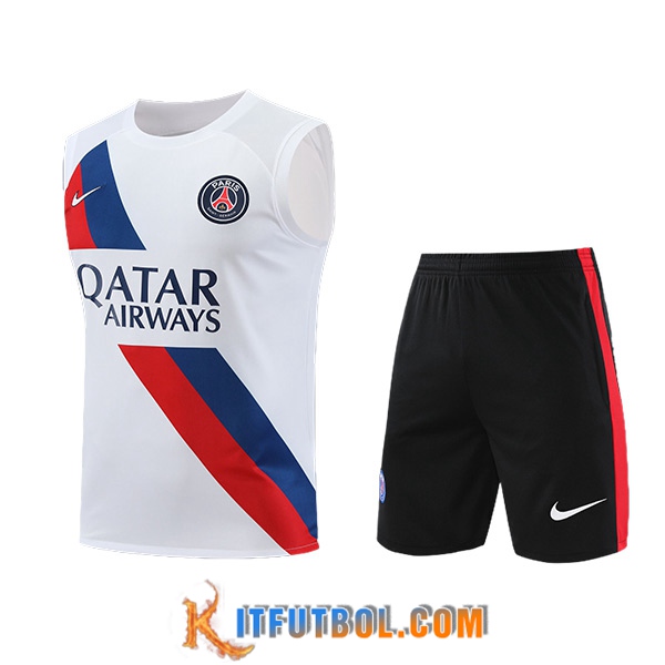 Camiseta Entrenamiento sin mangas + Cortos PSG Blanco/Negro/Rojo/Azul 2023/2024
