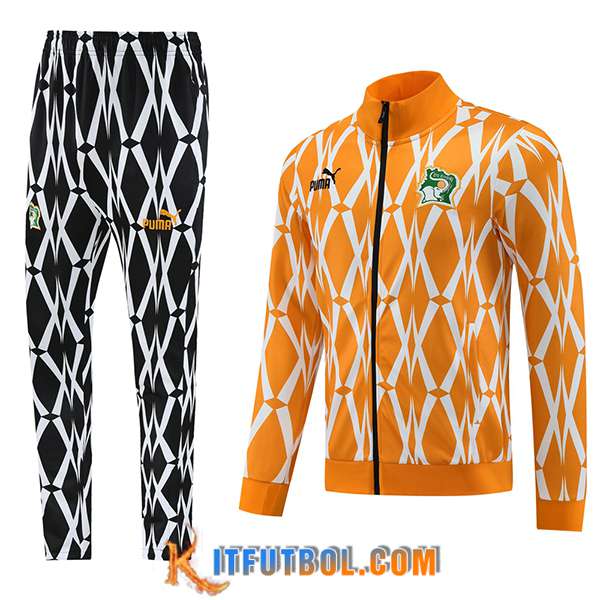Chandal Equipos De Futbol - Chaqueta Costa De Marfil Naranja/Blanco/Negro 2023/2024