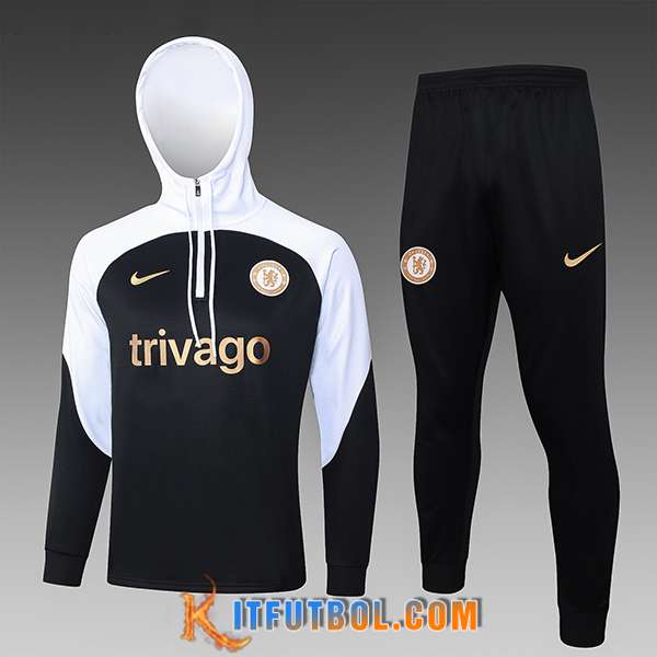 Chaqueta Con Capucha Chandal FC Chelsea Ninos Blanco/Negro 2023/2024 -03