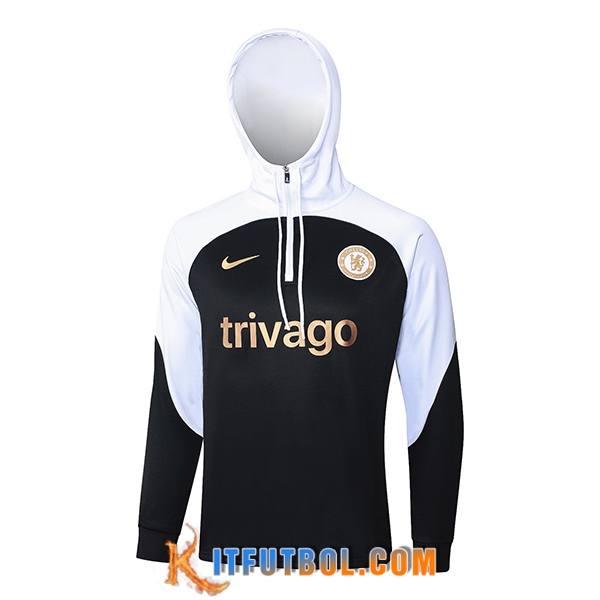 Sudadera De Entrenamiento Capucha FC Chelsea Blanco/Negro 2023/2024 -02