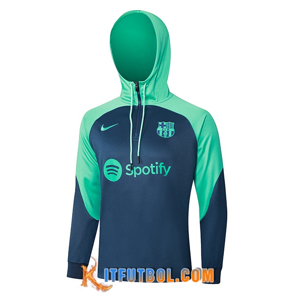 Sudadera De Entrenamiento Capucha FC Barcelona Azul/Verde 2023/2024