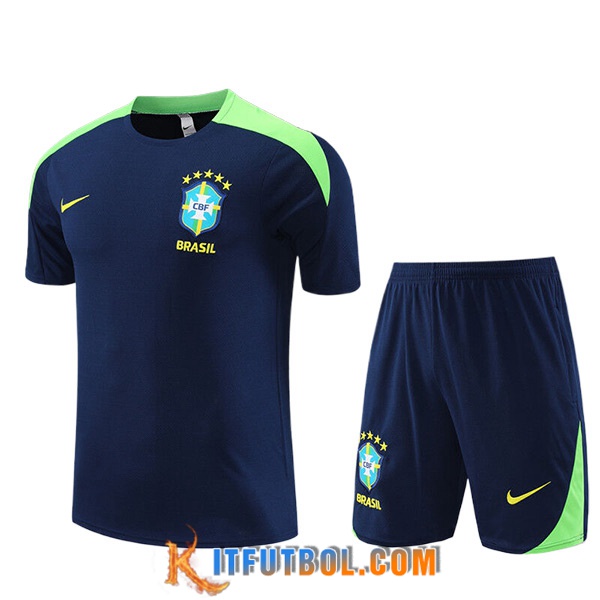 Camiseta Entrenamiento + Cortos Brasil Ninos Azul/Verde 2023/2024