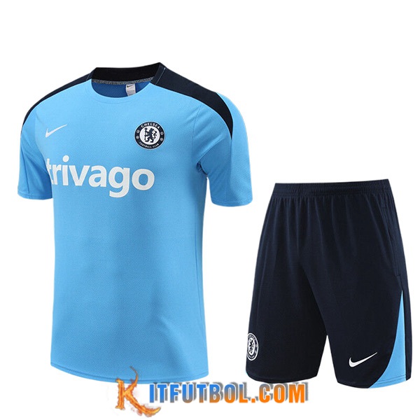 Camiseta Entrenamiento + Cortos FC Chelsea Ninos Azul/Negro 2023/2024