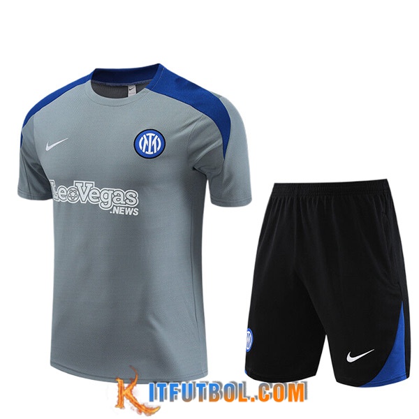Camiseta Entrenamiento + Cortos Inter Milan Ninos Gris/Azul/Negro 2023/2024