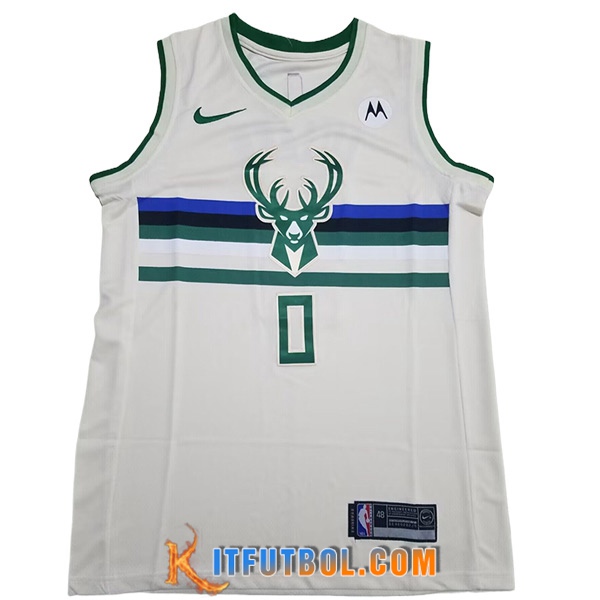 Camisetas Milwaukee Bucks (LILLARD #0) 2023/24 Blanco/Verde -02