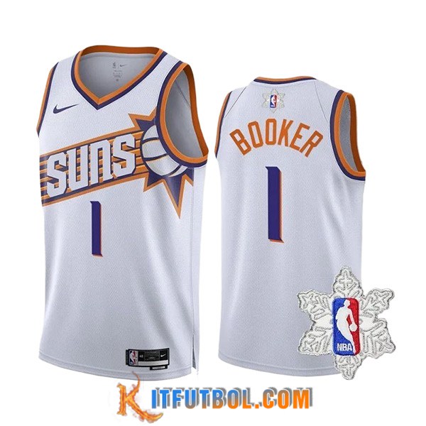 Camisetas Phoenix Suns (BOOKER #1) 2023/24 Blanco/Naranja
