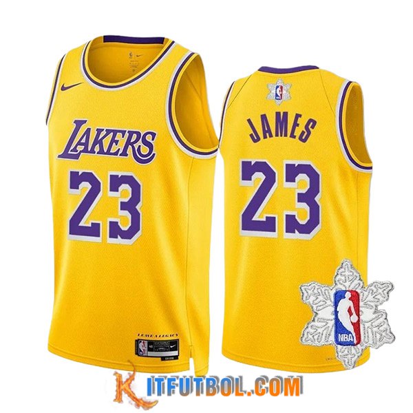 Camisetas Los Angeles Lakers (JAMES #23) 2023/24 Amarillo/Violeta -02