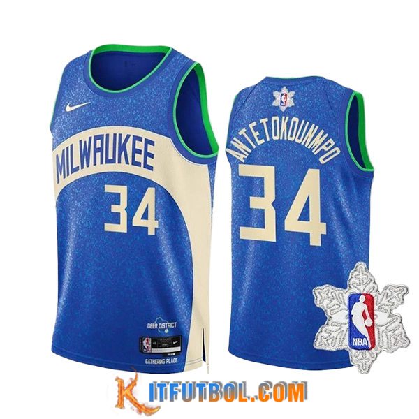 Camisetas Milwaukee Bucks (ANTETOKOUNMPO #34) 2023/24 Azul/Blanco -03