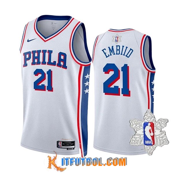 Camisetas Philadelphia 76ers (EMBIID #21) 2023/24 Blanco/Azul/Rojo