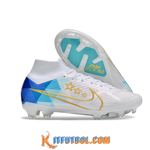 Nike Botas De Fútbol Zoom Superfly 9 Elite MR FG Blanco/Azul/Amarillo