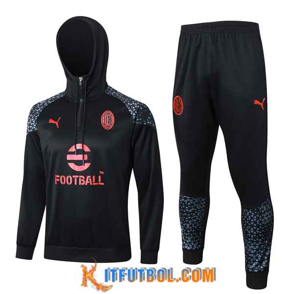 Chaqueta Con Capucha Chandal AC Milan Negro/Rojo 2023/2024