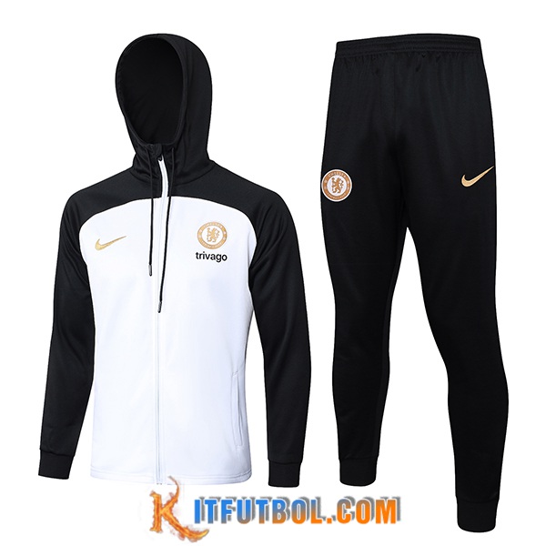 Chaqueta Con Capucha Chandal Rompevientos Chaqueta FC Chelsea Blanco/Negro 2023/2024