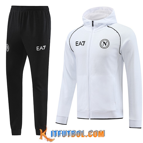 Chaqueta Con Capucha Chandal Rompevientos Chaqueta SSC Napoli Blanco/Negro 2023/2024