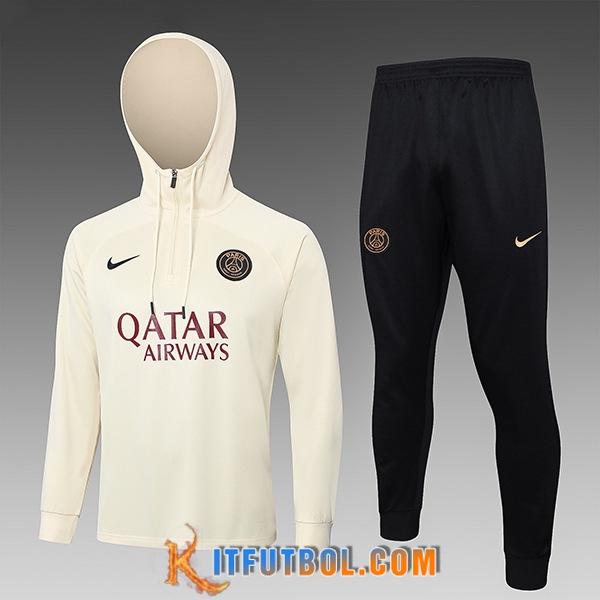 Chaqueta Con Capucha Chandal PSG Ninos Beige/Negro 2023/2024