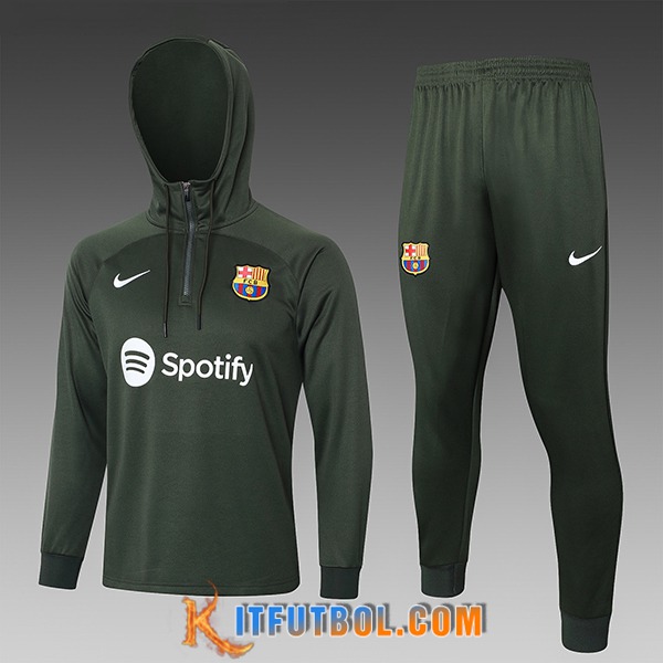 Chaqueta Con Capucha Chandal FC Barcelona Ninos Verde 2023/2024