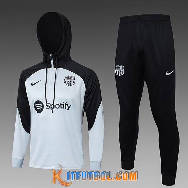 Chaqueta Con Capucha Chandal FC Barcelona Ninos Gris/Negro 2023/2024
