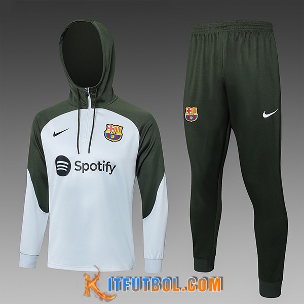 Chaqueta Con Capucha Chandal FC Barcelona Ninos Gris/Verde 2023/2024