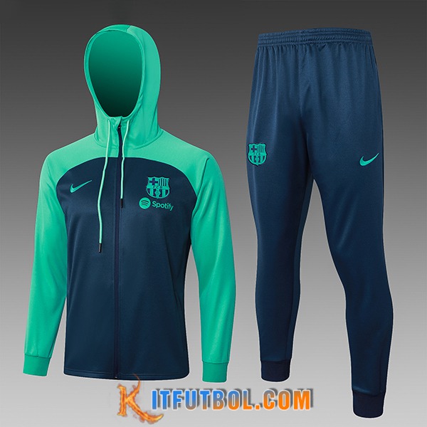 Chaqueta Con Capucha Chandal Rompevientos Chaqueta FC Barcelona Ninos Azul/Verde 2023/2024