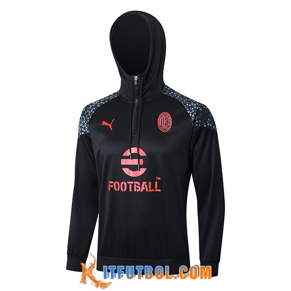 Sudadera De Entrenamiento Capucha AC Milan Negro/Rojo 2023/2024