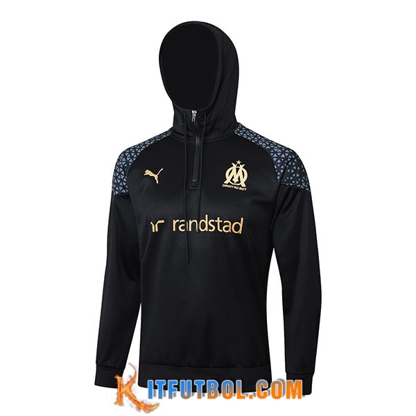Sudadera De Entrenamiento Capucha Marsella Negro/Gris 2023/2024