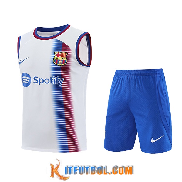 Camiseta Entrenamiento sin mangas + Cortos FC Barcelona Blanco/Azul 2024/2025