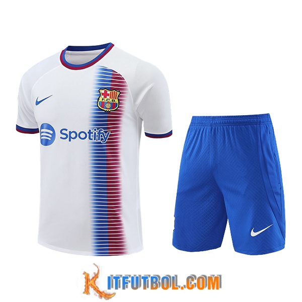 Camiseta Entrenamiento + Cortos FC Barcelona Blanco/Azul 2024/2025