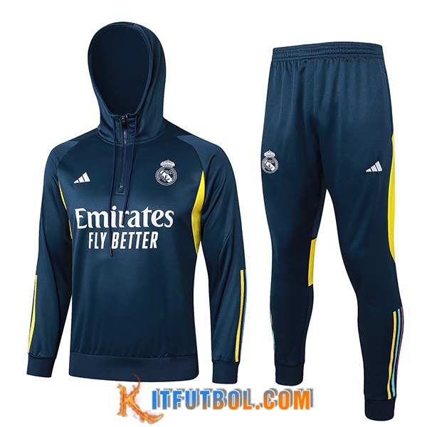 Chaqueta Con Capucha Chandal Rompevientos Chaqueta Real Madrid Azul/Amarillo 2023/2024