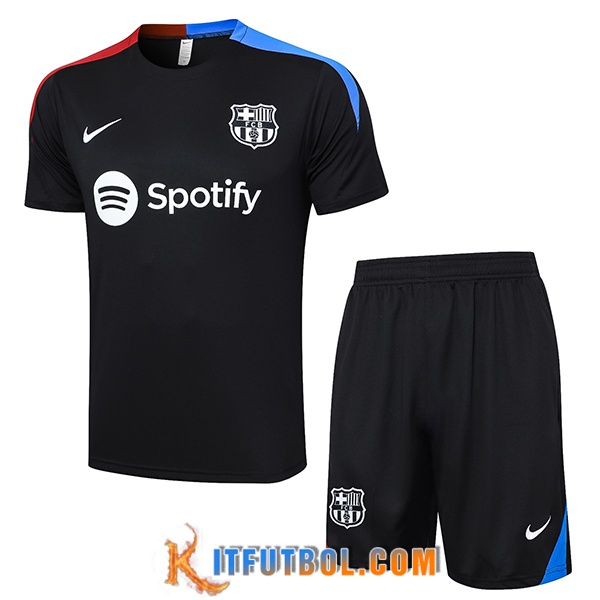 Camiseta Entrenamiento + Cortos FC Barcelona Negro/Azul/Rojo 2024/2025