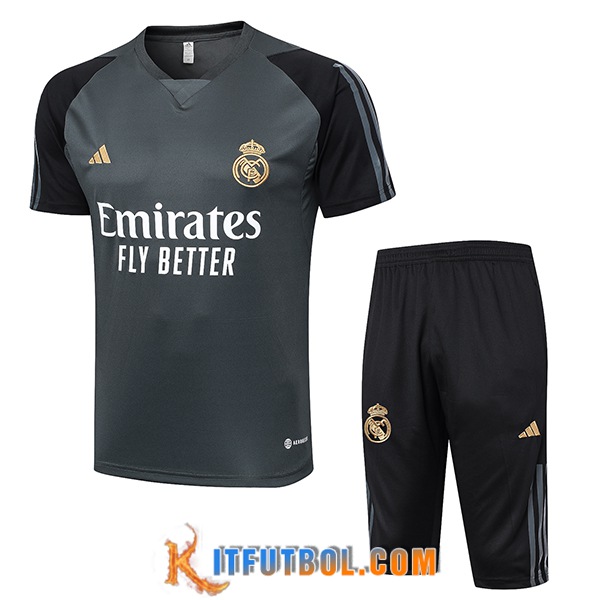 Camiseta Entrenamiento + Cortos Real Madrid Gris/Negro 2024/2025