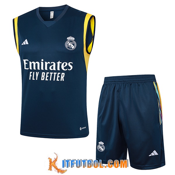 Camiseta Entrenamiento sin mangas + Cortos Real Madrid Azul/Amarillo 2024/2025