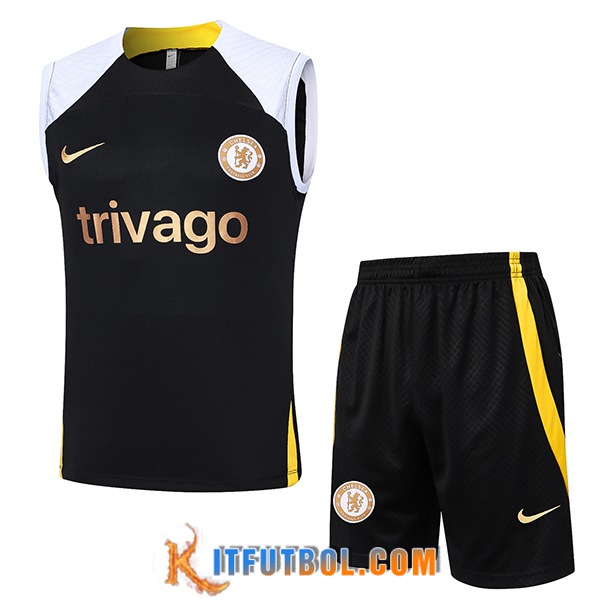 Camiseta Entrenamiento sin mangas + Cortos FC Chelsea Blanco/Negro/Amarillo 2024/2025