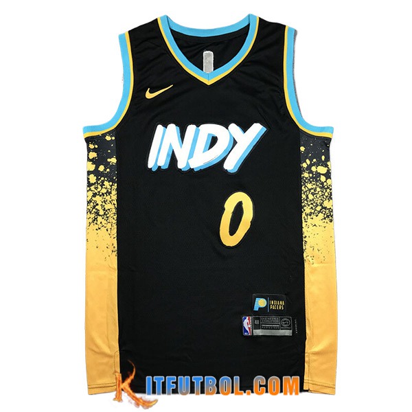 Camisetas Indiana Pacers (HALIBURTON #0) 2024/25 Negro/Amarillo