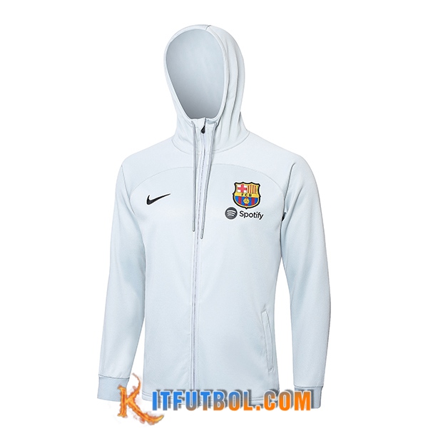 Chaqueta Con Capucha Chandal Rompevientos FC Barcelona Gris Claro 2024/2025
