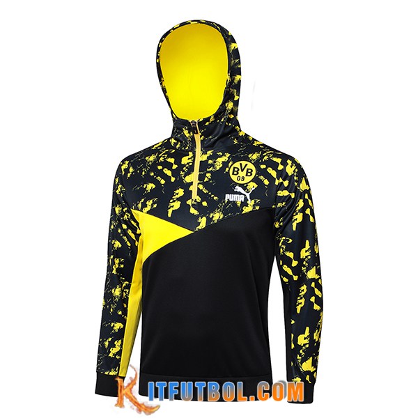 Sudadera De Entrenamiento Capucha Dortmund Negro/Amarillo 2024/2025