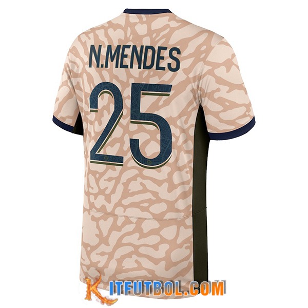 Camisetas De Futbol PSG (N.MENDES #25) 2023/2024 Fourth