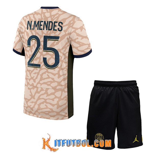 Camisetas De Futbol PSG (N.MENDES #25) Ninos 2023/2024 Fourth