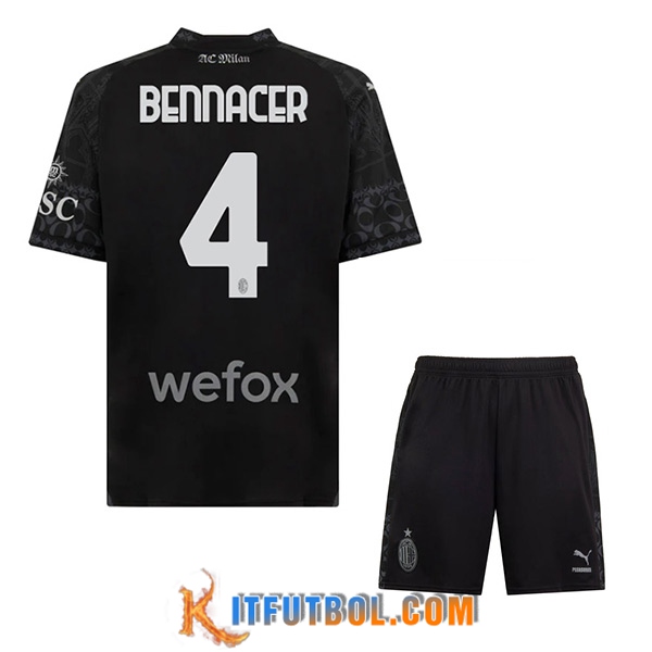 Camisetas De Futbol AC Milan (BENNACER #4) Ninos 2023/2024 Fourth Negro