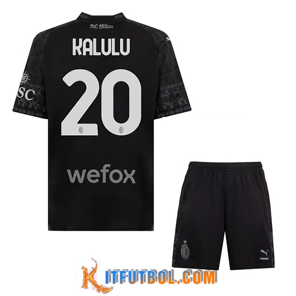 Camisetas De Futbol AC Milan (KALULU #20) Ninos 2023/2024 Fourth Negro