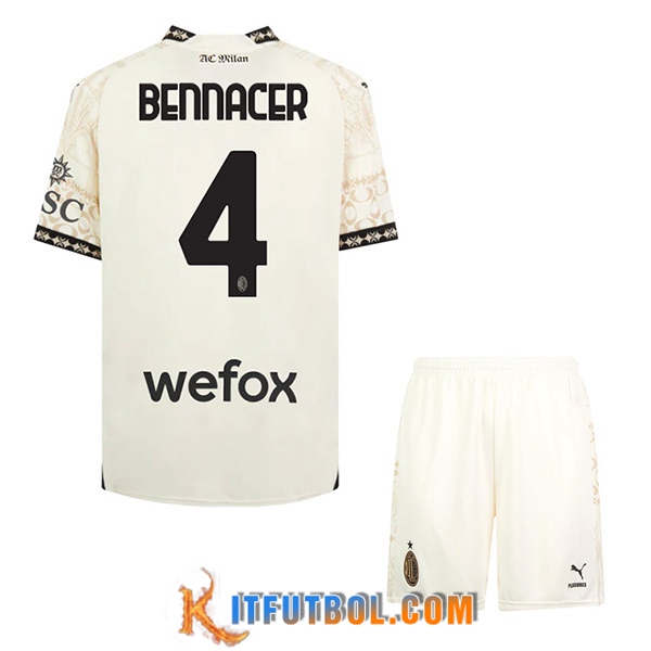 Camisetas De Futbol AC Milan (BENNACER #4) Ninos 2023/2024 Fourth Blanco