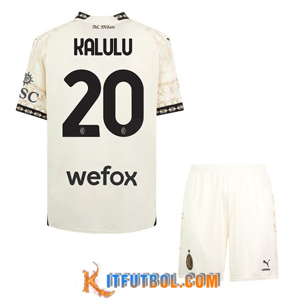 Camisetas De Futbol AC Milan (KALULU #20) Ninos 2023/2024 Fourth Blanco