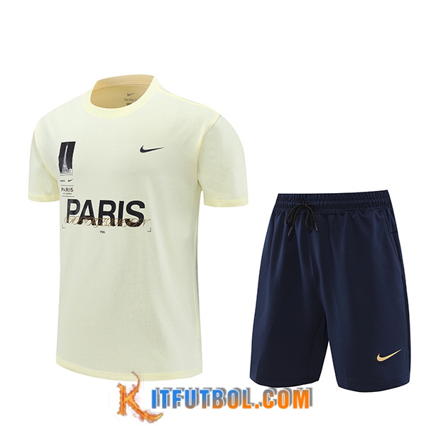 Camiseta Entrenamiento + Cortos PSG Beige/Negro 2024/2025