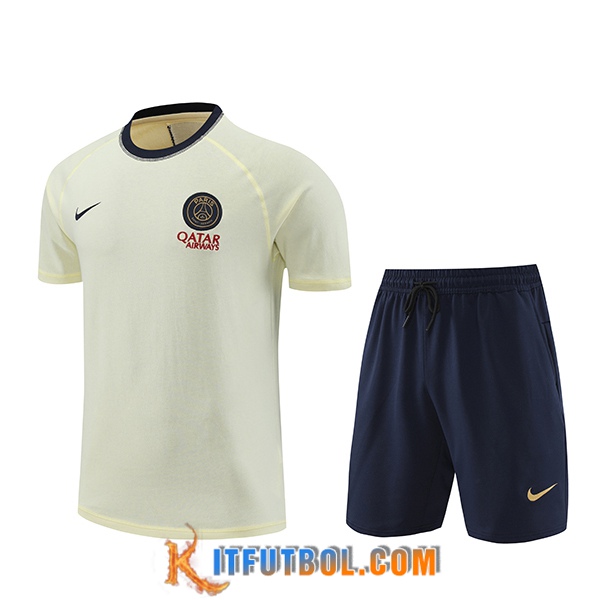 Camiseta Entrenamiento + Cortos PSG Beige/Negro 2024/2025