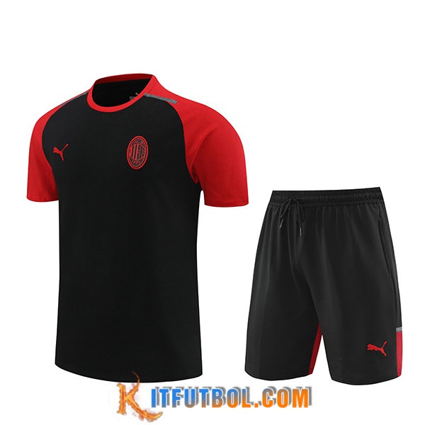 Camiseta Entrenamiento + Cortos AC Milan Negro/Rojo 2024/2025