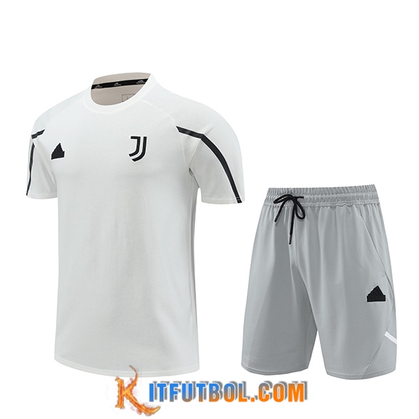 Camiseta Entrenamiento + Cortos Juventus Blanco/Negro/Gris 2024/2025
