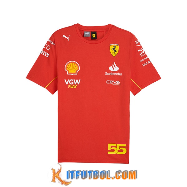 Camiseta de manga corta F1 Scuderia Ferrari Team #55 Rojo/Negro/Amarillo 2024