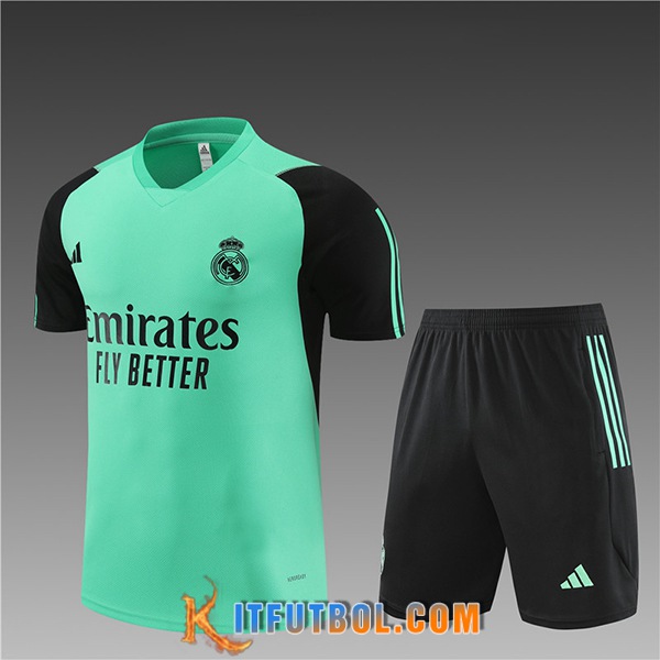 Camiseta Entrenamiento + Cortos Real Madrid Ninos Verde/Negro 2024/2025