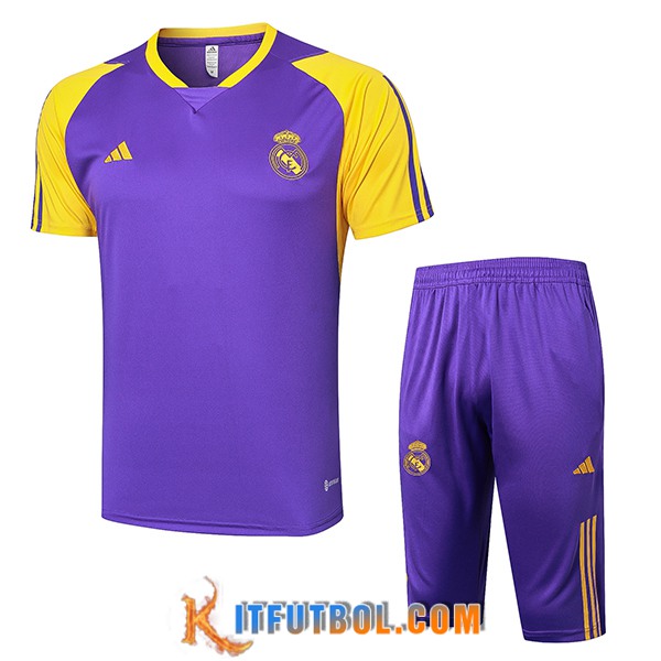 Camiseta Entrenamiento + Cortos Real Madrid Violeta/Amarillo 2024/2025