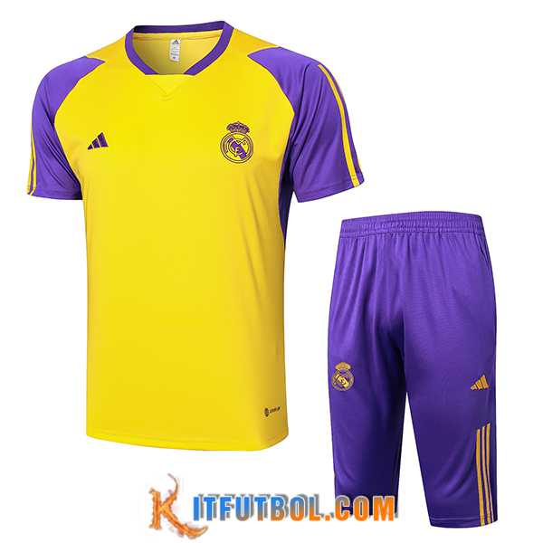 Camiseta Entrenamiento + Cortos Real Madrid Amarillo/Violeta 2024/2025