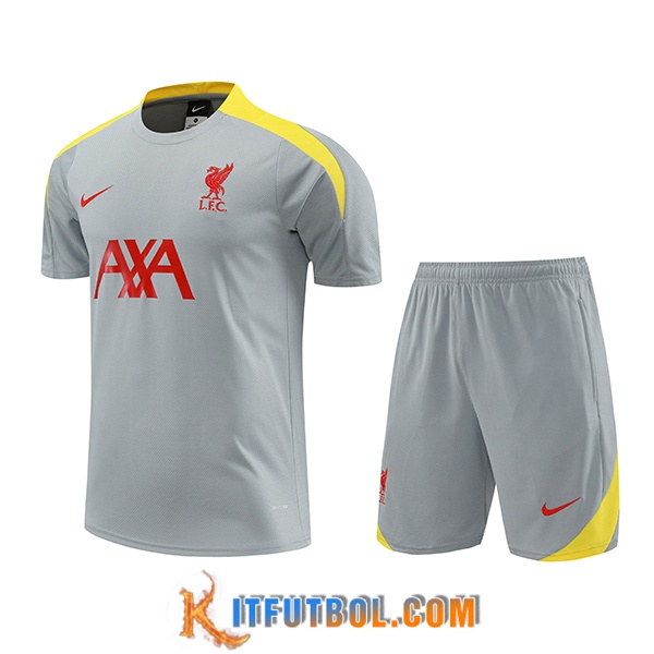 Camiseta Entrenamiento + Cortos FC Liverpool Gris/Rojo/Amarillo 2024/2025