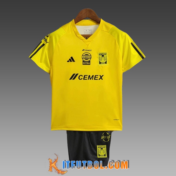 Camiseta Entrenamiento + Cortos Tigres UANL Ninos Amarillo/Negro 2024/2025